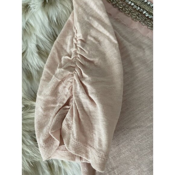 Anthropologie Elegant "Jewelscape Tee" by Deletta in Pale Pink, Beaded Small - Picture 3 of 5